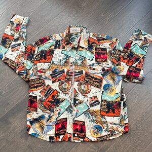 Vibrant Multicolor Travel-Themed Women's Blouse